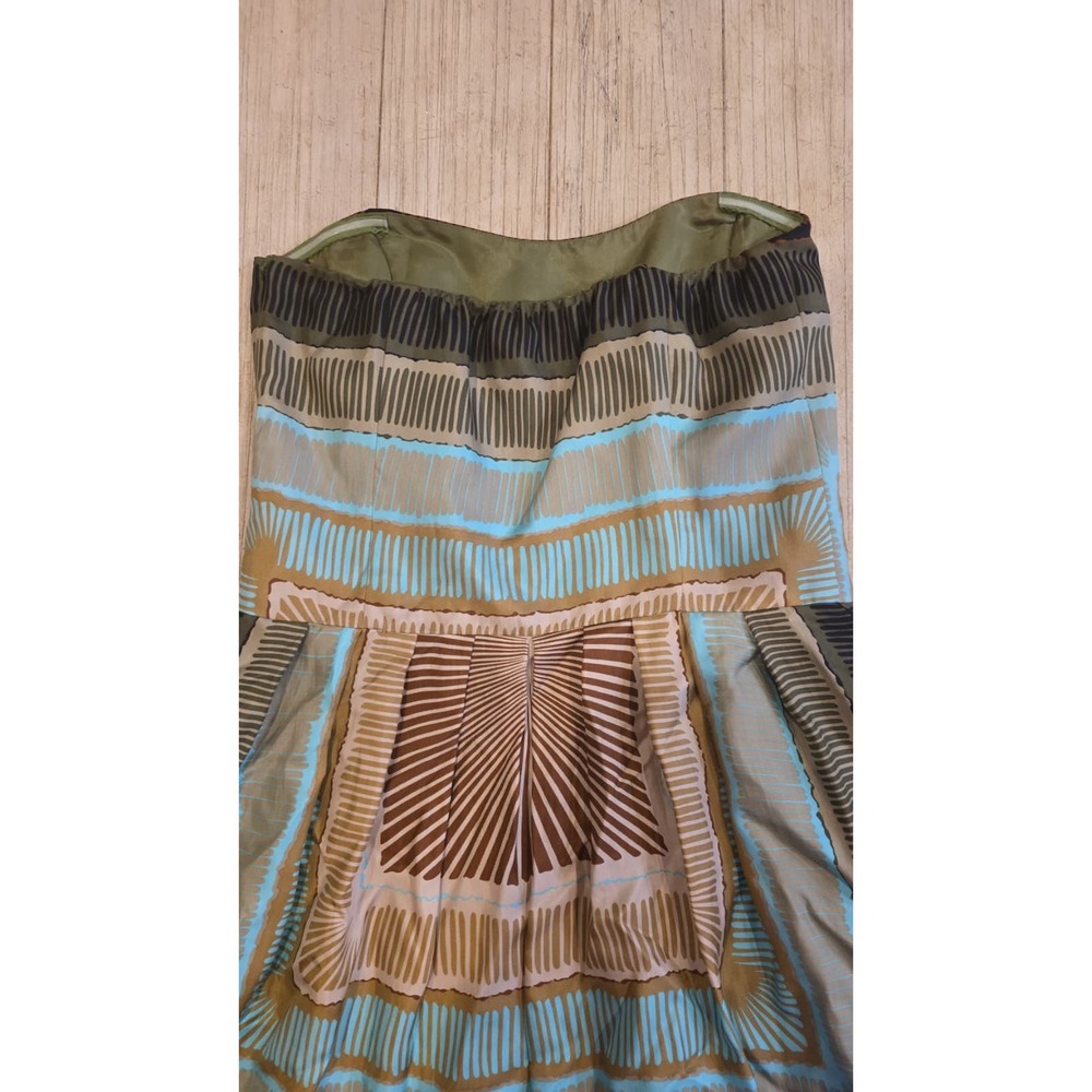 Nicole Miller Strapless Scarf Print Mini Dress Blue Green Brown Pocket 10 - Picture 11 of 12